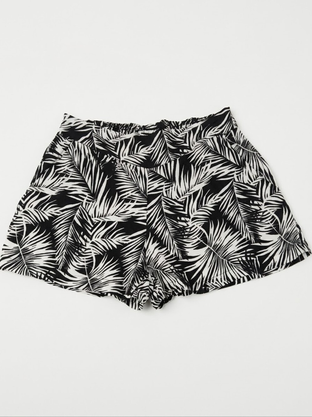 H&M Palm Print Shorts Pull On A Line Flowy Elastic Waist Tropical Beach